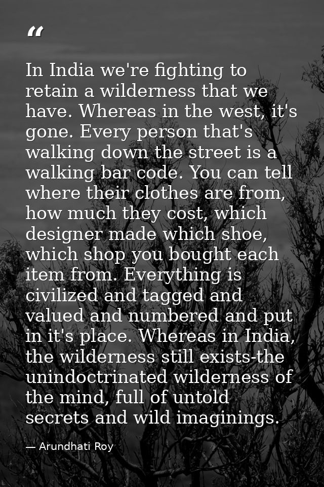 In India we're fighting to retain a wilderness that we have. Whereas in the west, it's gone. Every person that's walking — Arundhati Roy