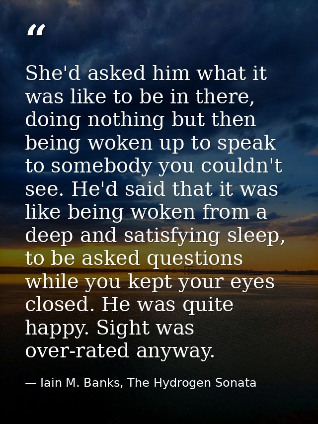 She'd asked him what it was like to be in there, doing nothing but then being woken up to speak to somebody you couldn't — Iain M. Banks, The Hydrogen Sonata