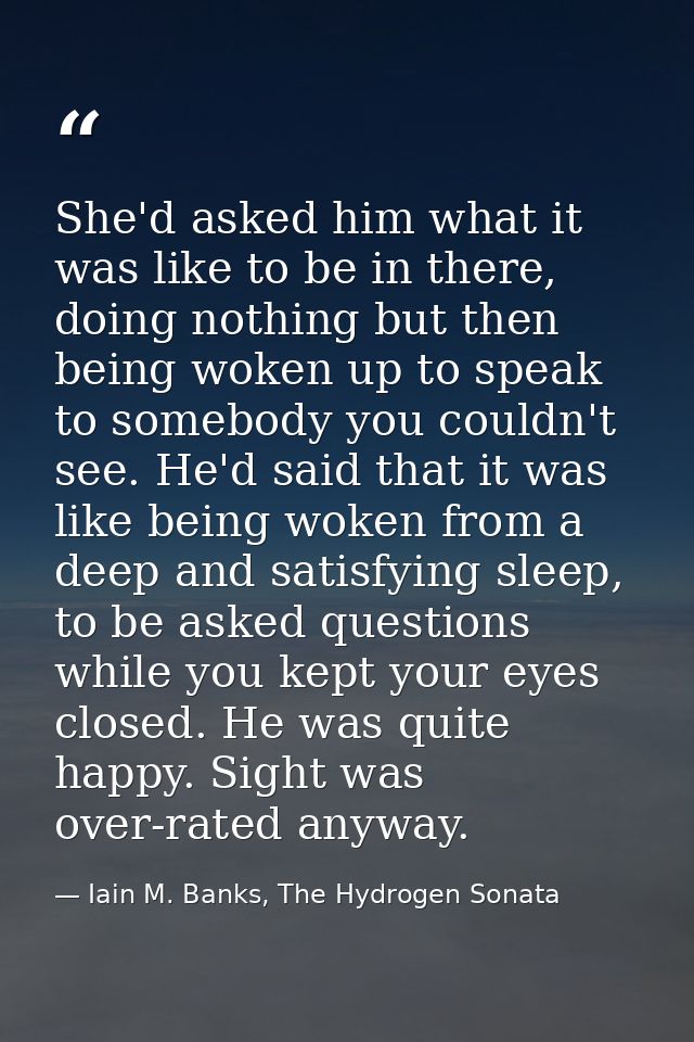 She'd asked him what it was like to be in there, doing nothing but then being woken up to speak to somebody you couldn't — Iain M. Banks, The Hydrogen Sonata
