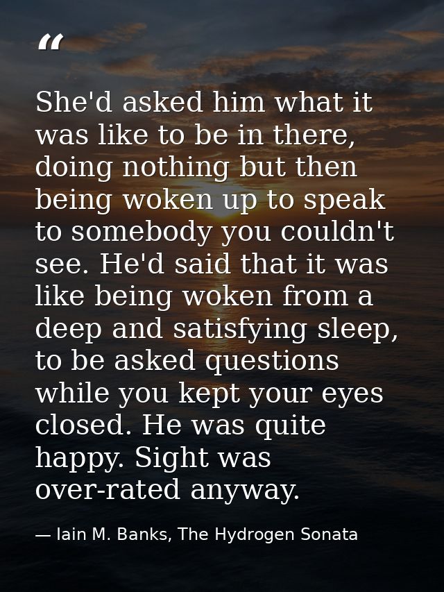 She'd asked him what it was like to be in there, doing nothing but then being woken up to speak to somebody you couldn't — Iain M. Banks, The Hydrogen Sonata
