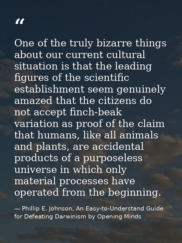 One of the truly bizarre things about our current cultural situation is that the leading figures of the scientific estab — Phillip E. Johnson, An Easy-to-Understand Guide for Defeating Darwinism by Opening Minds