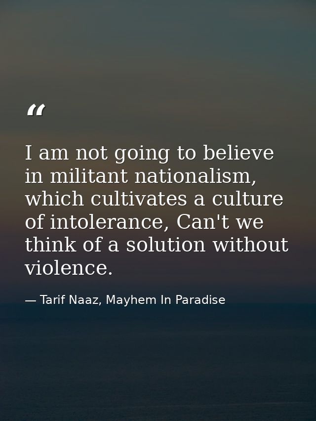 I am not going to believe in militant nationalism, which cultivates a culture of intolerance, Can't we think of a soluti — Tarif Naaz, Mayhem In Paradise