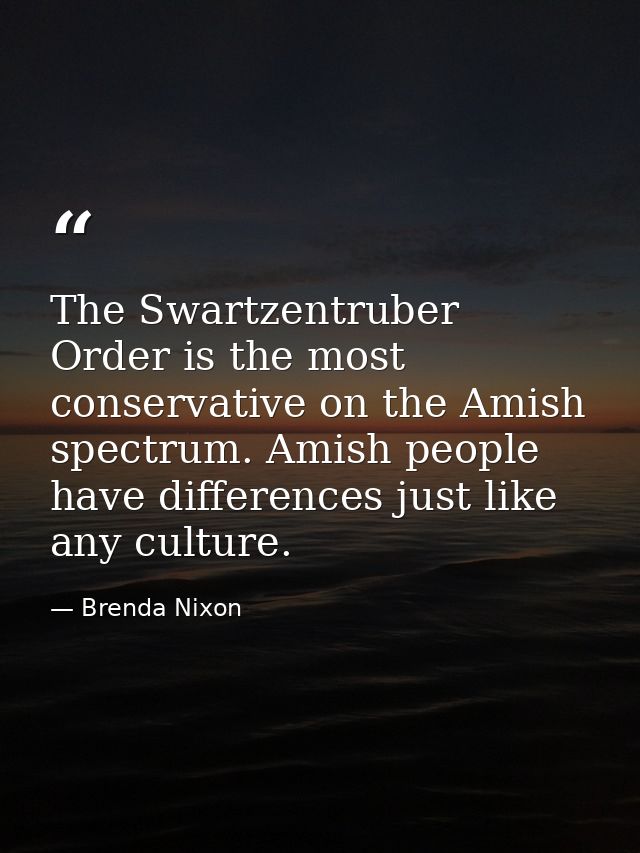 The Swartzentruber Order is the most conservative on the Amish spectrum. Amish people have differences just like any cul — Brenda Nixon
