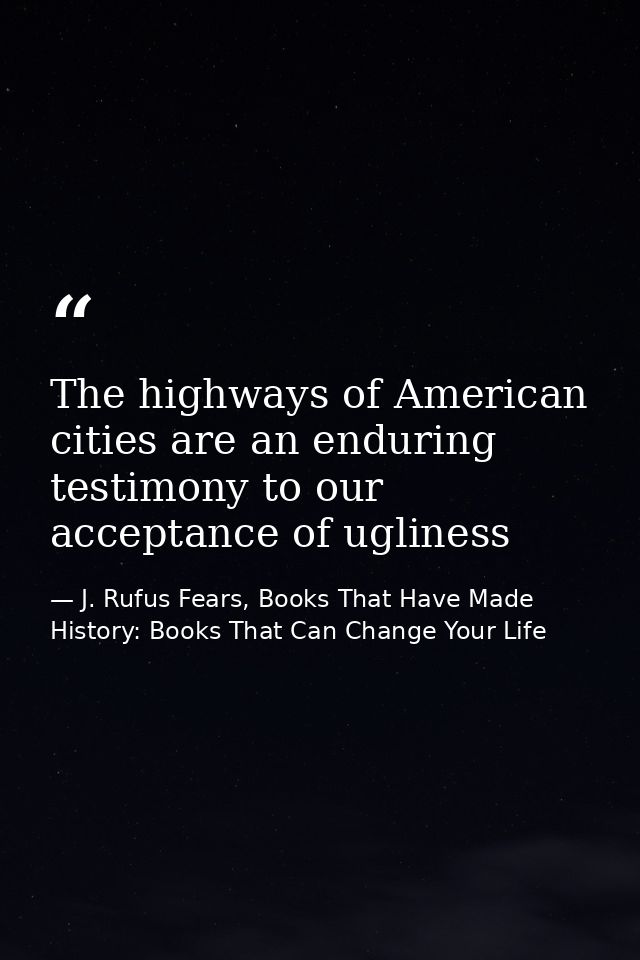 The highways of American cities are an enduring testimony to our acceptance of ugliness — J. Rufus Fears, Books That Have Made History: Books That Can Change Your Life
