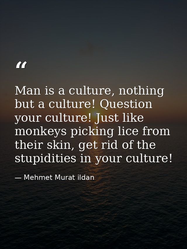 Man is a culture, nothing but a culture! Question your culture! Just like monkeys picking lice from their skin, get rid  — Mehmet Murat ildan