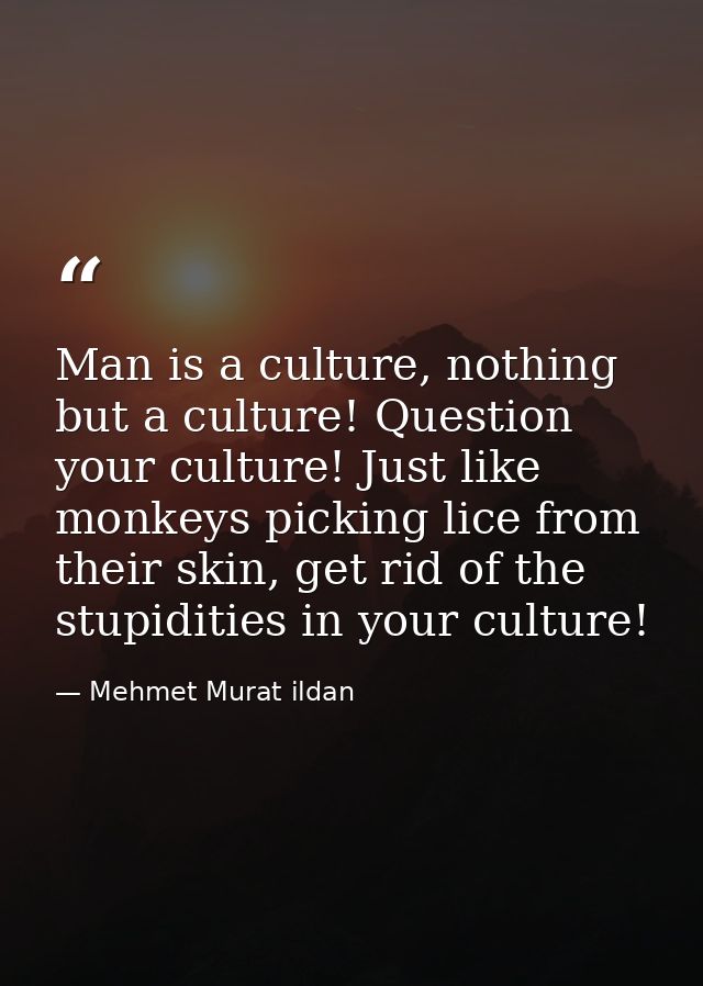 Man is a culture, nothing but a culture! Question your culture! Just like monkeys picking lice from their skin, get rid  — Mehmet Murat ildan