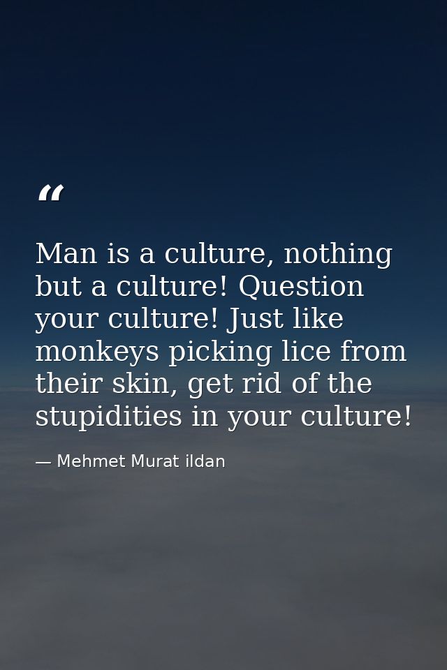 Man is a culture, nothing but a culture! Question your culture! Just like monkeys picking lice from their skin, get rid  — Mehmet Murat ildan