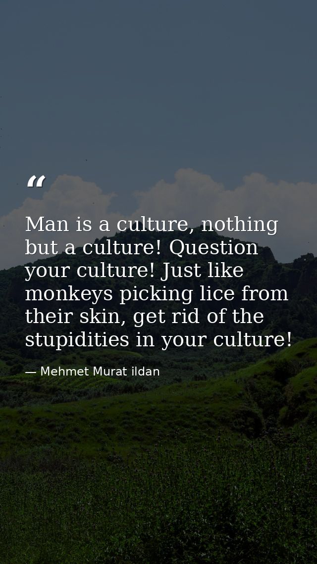 Man is a culture, nothing but a culture! Question your culture! Just like monkeys picking lice from their skin, get rid  — Mehmet Murat ildan