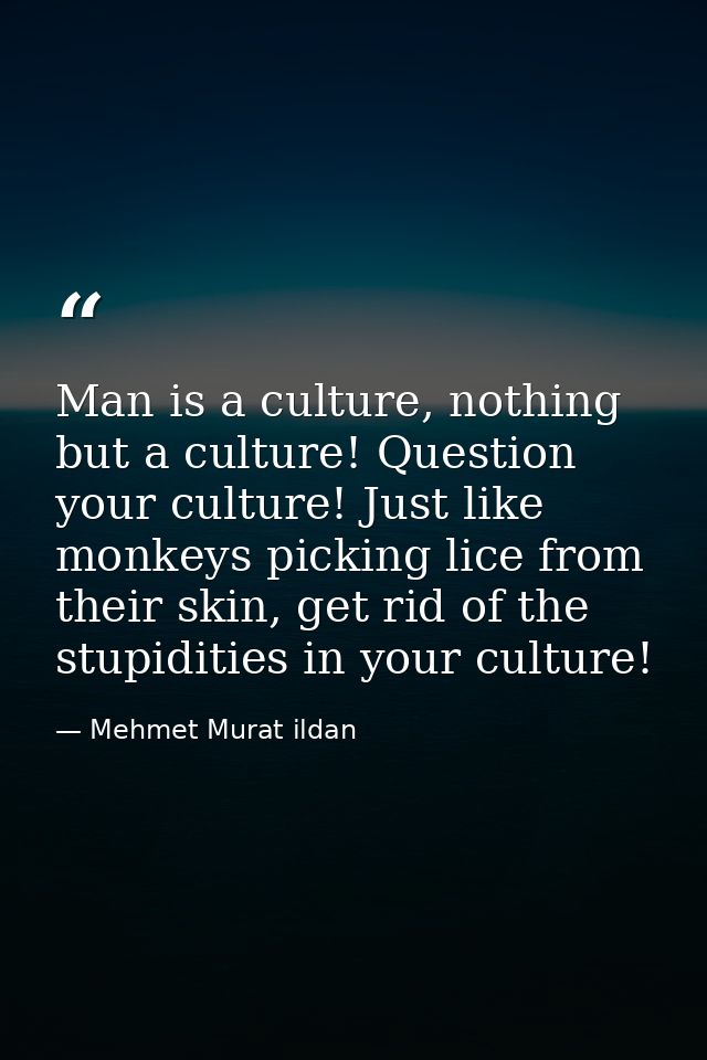 Man is a culture, nothing but a culture! Question your culture! Just like monkeys picking lice from their skin, get rid  — Mehmet Murat ildan