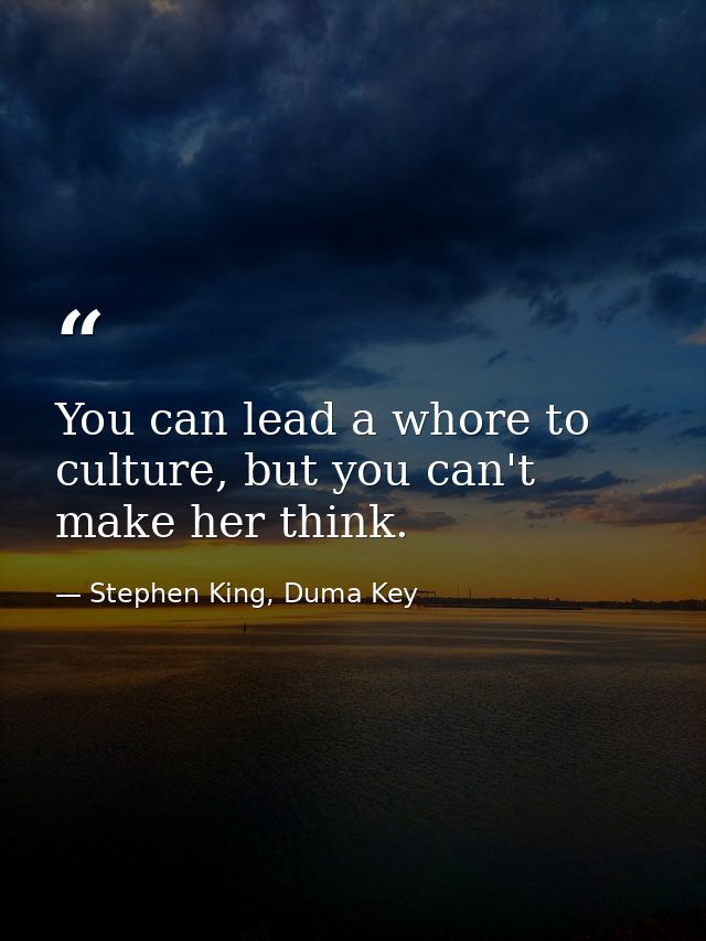 You can lead a whore to culture, but you can't make her think. — Stephen King, Duma Key