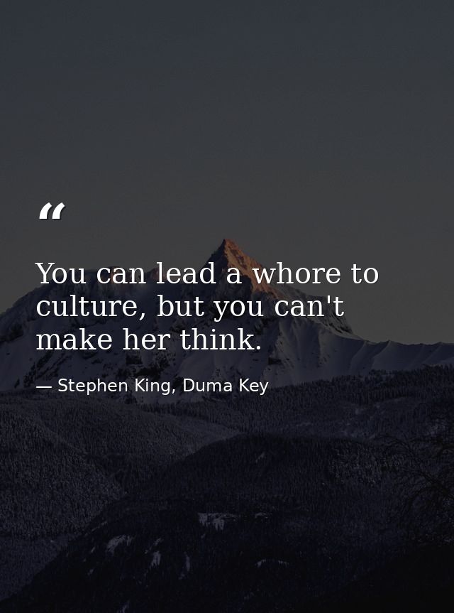You can lead a whore to culture, but you can't make her think. — Stephen King, Duma Key