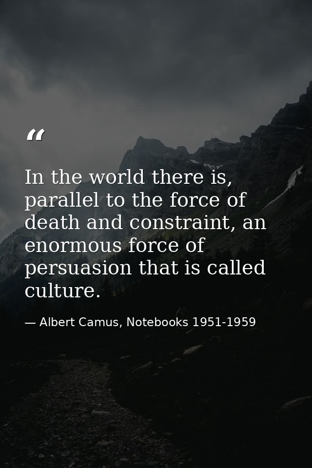 In the world there is, parallel to the force of death and constraint, an enormous force of persuasion that is called cul — Albert Camus, Notebooks 1951-1959