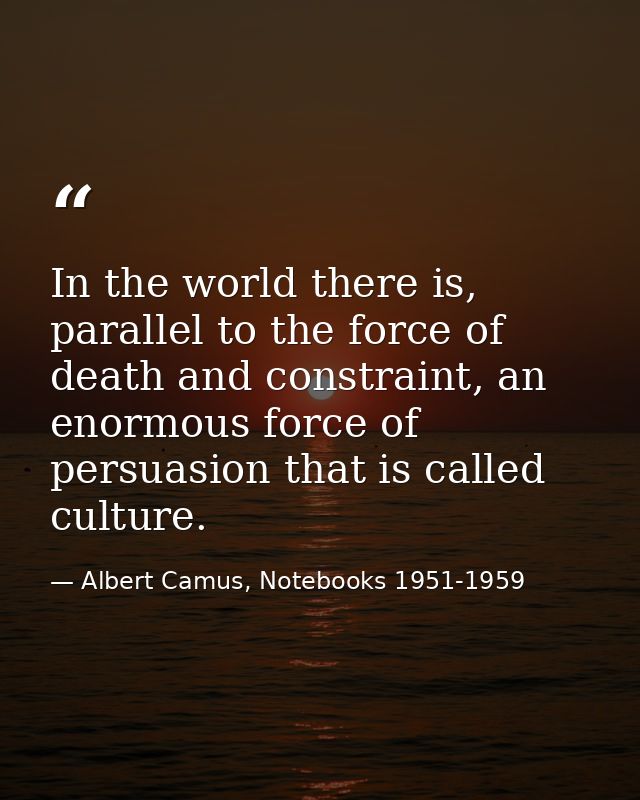 In the world there is, parallel to the force of death and constraint, an enormous force of persuasion that is called cul — Albert Camus, Notebooks 1951-1959