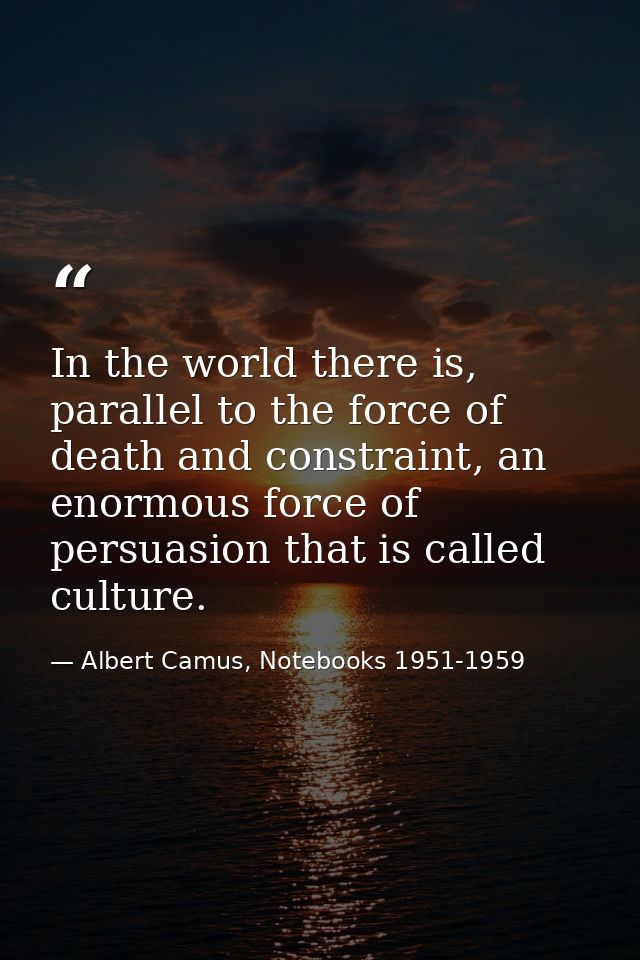 In the world there is, parallel to the force of death and constraint, an enormous force of persuasion that is called cul — Albert Camus, Notebooks 1951-1959