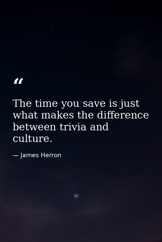 The time you save is just what makes the difference between trivia and culture. — James Herron