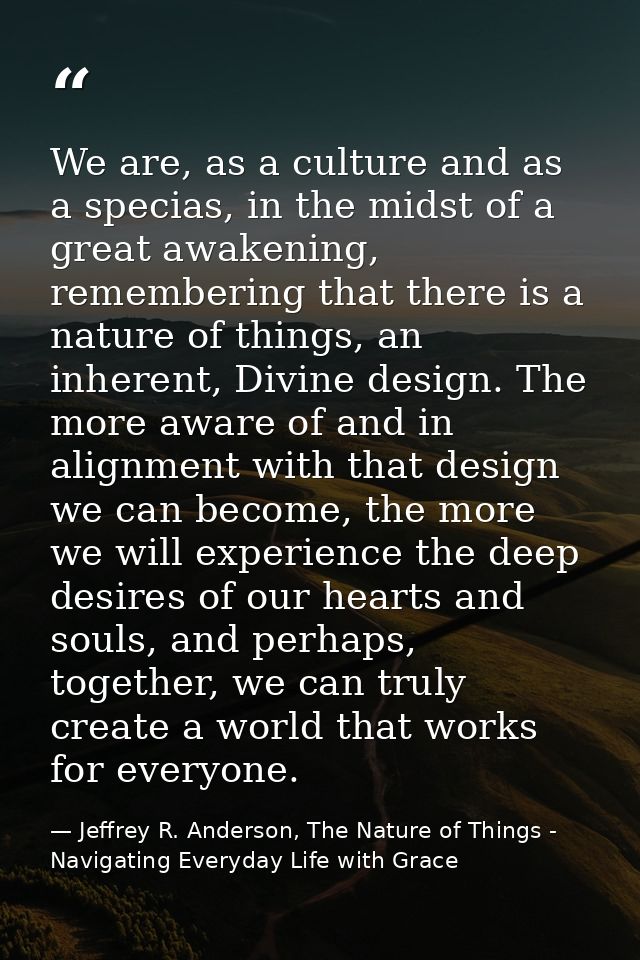 We are, as a culture and as a specias, in the midst of a great awakening, remembering that there is a nature of things,  — Jeffrey R. Anderson, The Nature of Things - Navigating Everyday Life with Grace