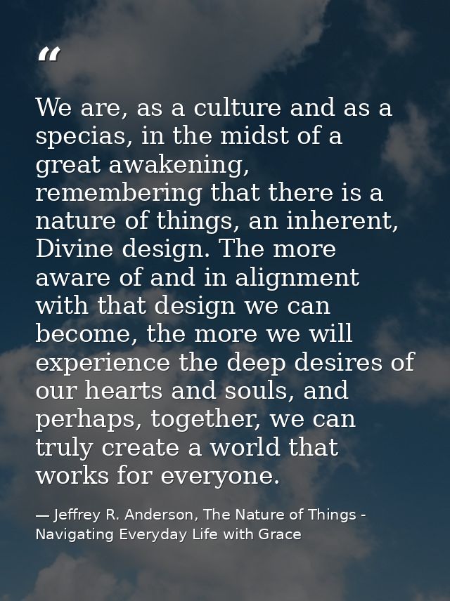 We are, as a culture and as a specias, in the midst of a great awakening, remembering that there is a nature of things,  — Jeffrey R. Anderson, The Nature of Things - Navigating Everyday Life with Grace