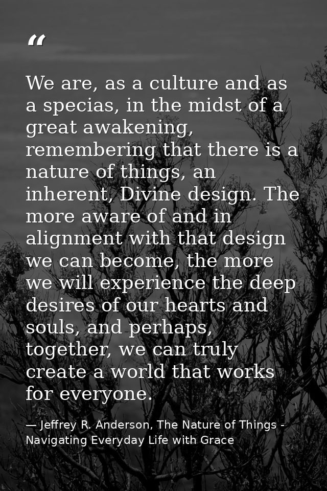 We are, as a culture and as a specias, in the midst of a great awakening, remembering that there is a nature of things,  — Jeffrey R. Anderson, The Nature of Things - Navigating Everyday Life with Grace