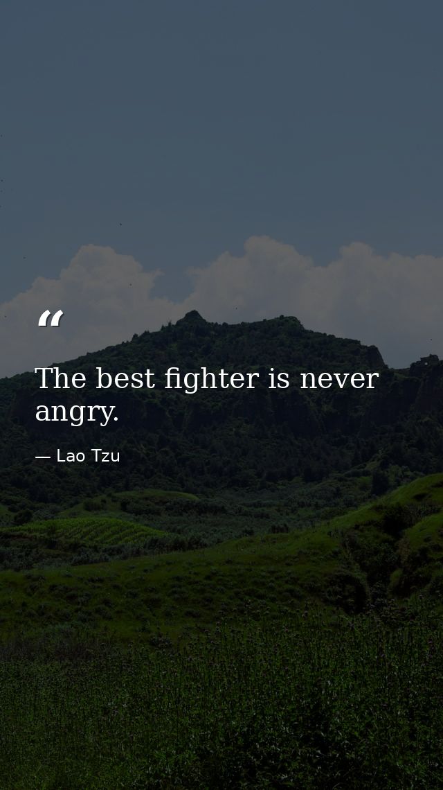 The best fighter is never angry. — Lao Tzu