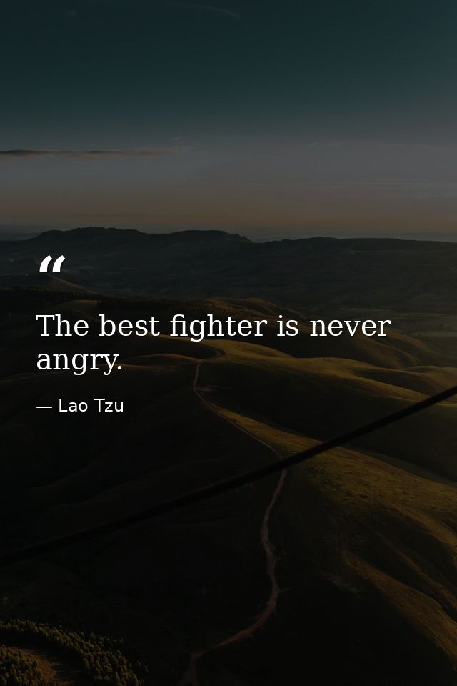 The best fighter is never angry. — Lao Tzu