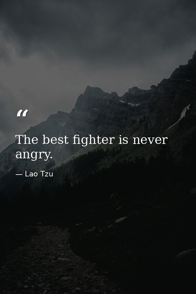 The best fighter is never angry. — Lao Tzu