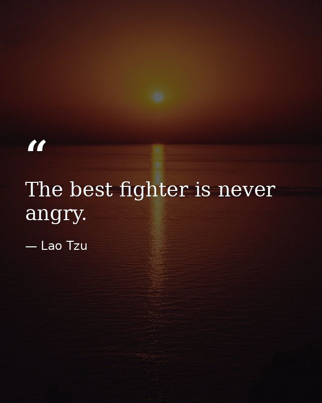 The best fighter is never angry. — Lao Tzu