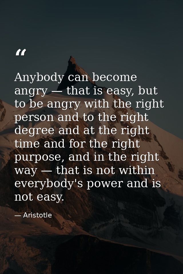 Anybody can become angry — that is easy, but to be angry with the right person and to the right degree and at the right  — Aristotle