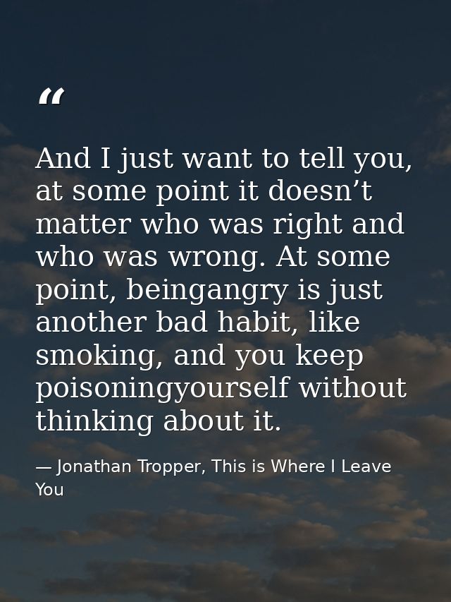 And I just want to tell you, at some point it doesn’t matter who was right and who was wrong. At some point, beingangry  — Jonathan Tropper, This is Where I Leave You