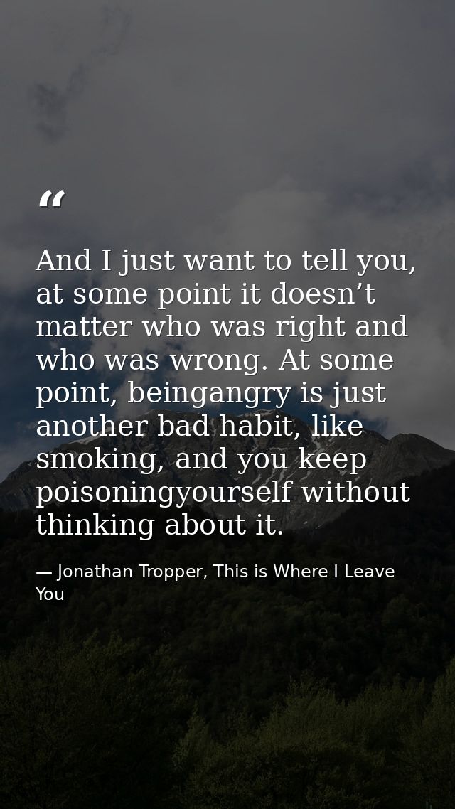And I just want to tell you, at some point it doesn’t matter who was right and who was wrong. At some point, beingangry  — Jonathan Tropper, This is Where I Leave You