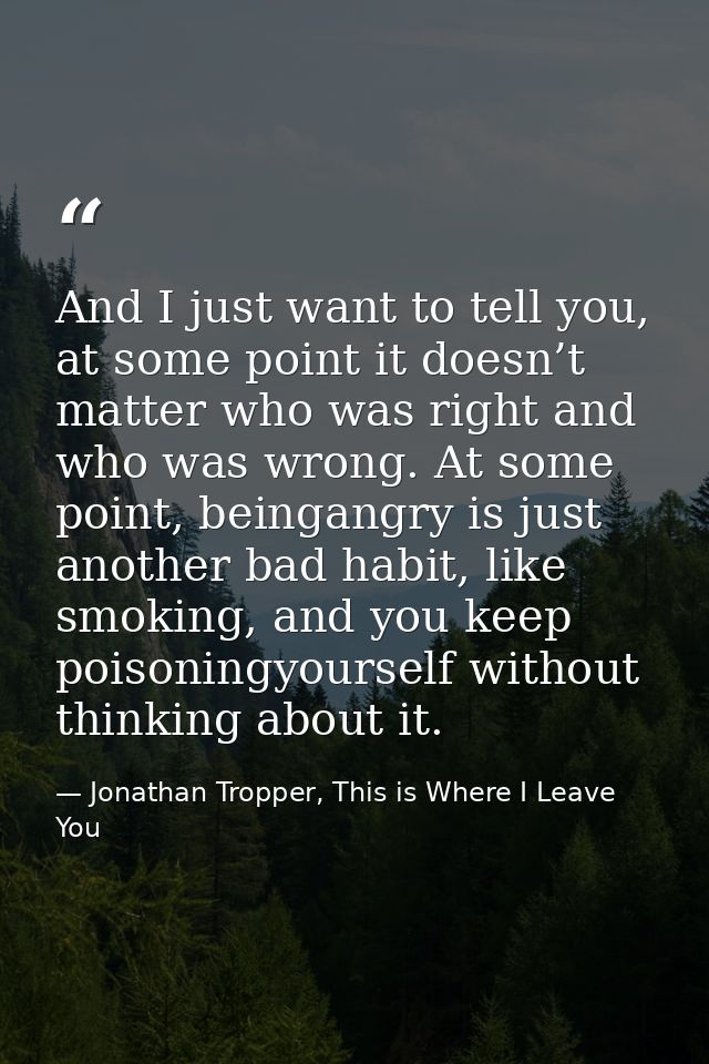 And I just want to tell you, at some point it doesn’t matter who was right and who was wrong. At some point, beingangry  — Jonathan Tropper, This is Where I Leave You