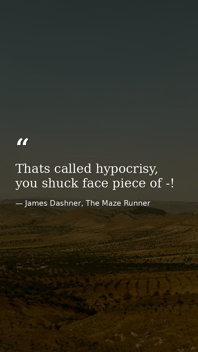 Thats called hypocrisy, you shuck face piece of -! — James Dashner, The Maze Runner