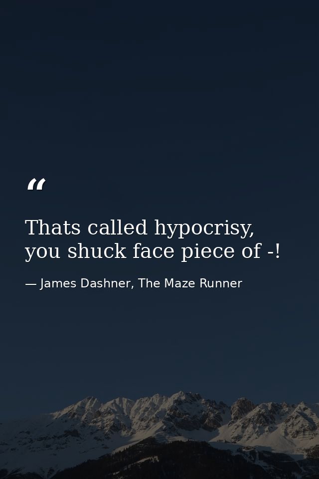 Thats called hypocrisy, you shuck face piece of -! — James Dashner, The Maze Runner