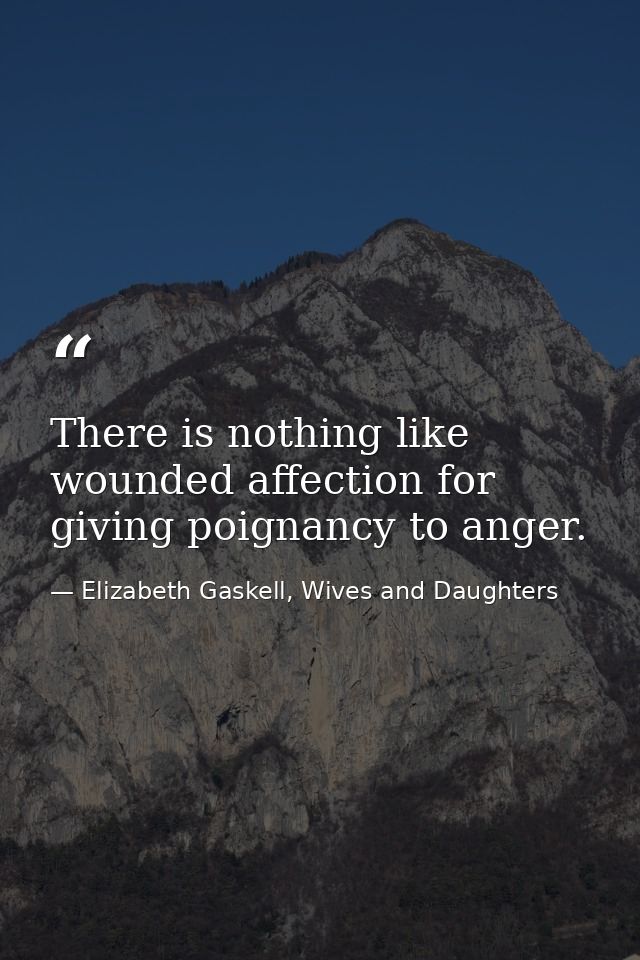 There is nothing like wounded affection for giving poignancy to anger. — Elizabeth Gaskell, Wives and Daughters