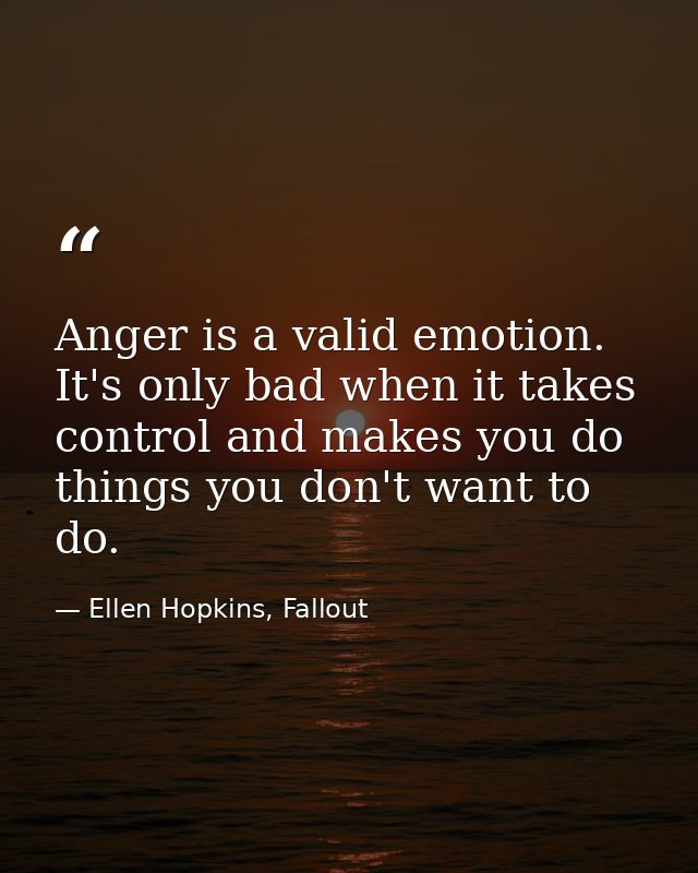Anger is a valid emotion. It's only bad when it takes control and makes you do things you don't want to do. — Ellen Hopkins, Fallout