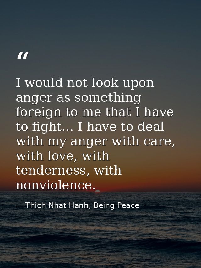 I would not look upon anger as something foreign to me that I have to fight... I have to deal with my anger with care, w — Thich Nhat Hanh, Being Peace