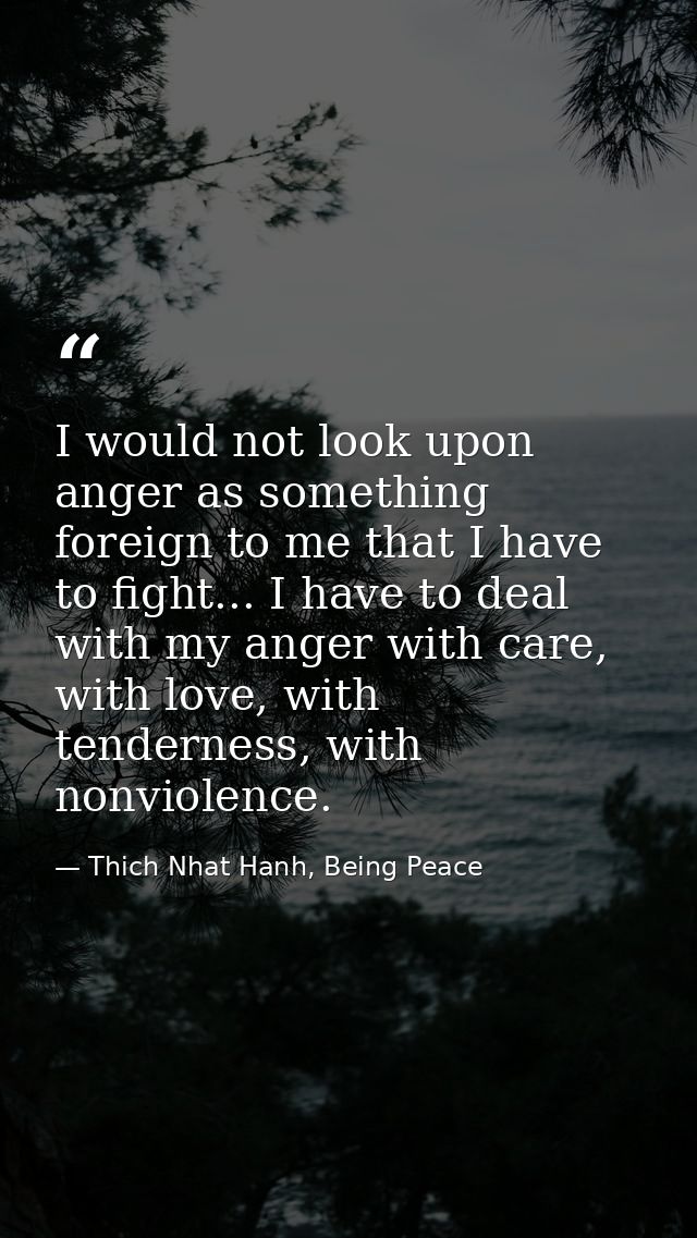 I would not look upon anger as something foreign to me that I have to fight... I have to deal with my anger with care, w — Thich Nhat Hanh, Being Peace