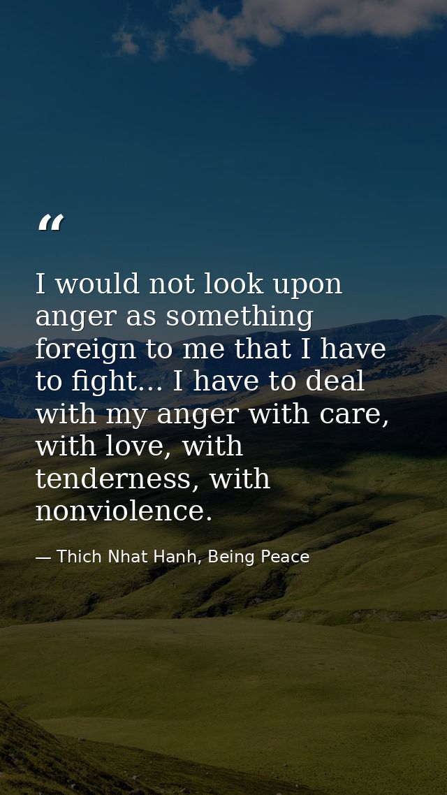 I would not look upon anger as something foreign to me that I have to fight... I have to deal with my anger with care, w — Thich Nhat Hanh, Being Peace