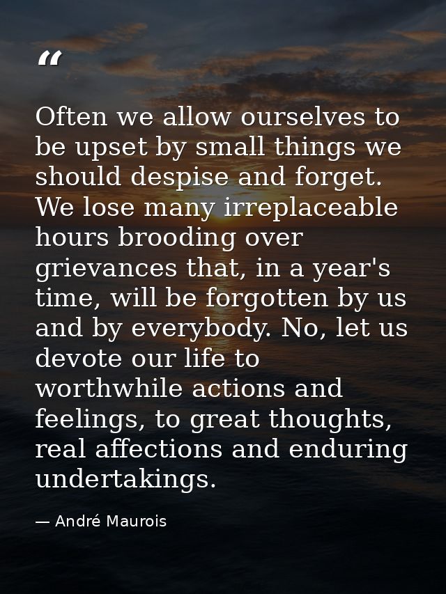 Often we allow ourselves to be upset by small things we should despise and forget. We lose many irreplaceable hours broo — André Maurois