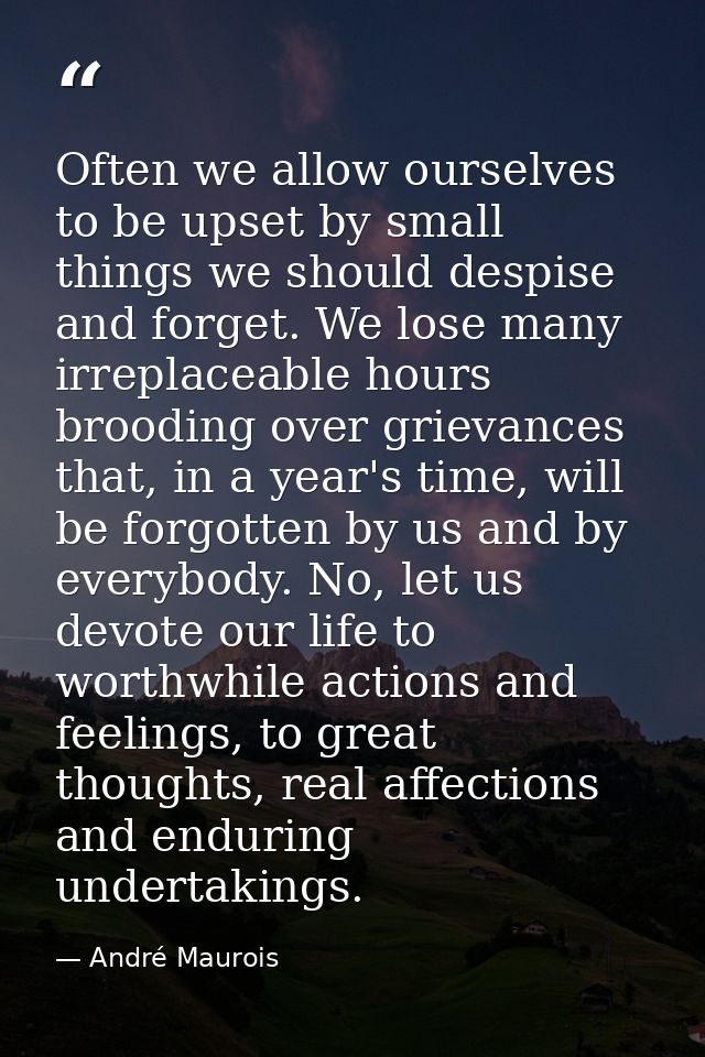 Often we allow ourselves to be upset by small things we should despise and forget. We lose many irreplaceable hours broo — André Maurois