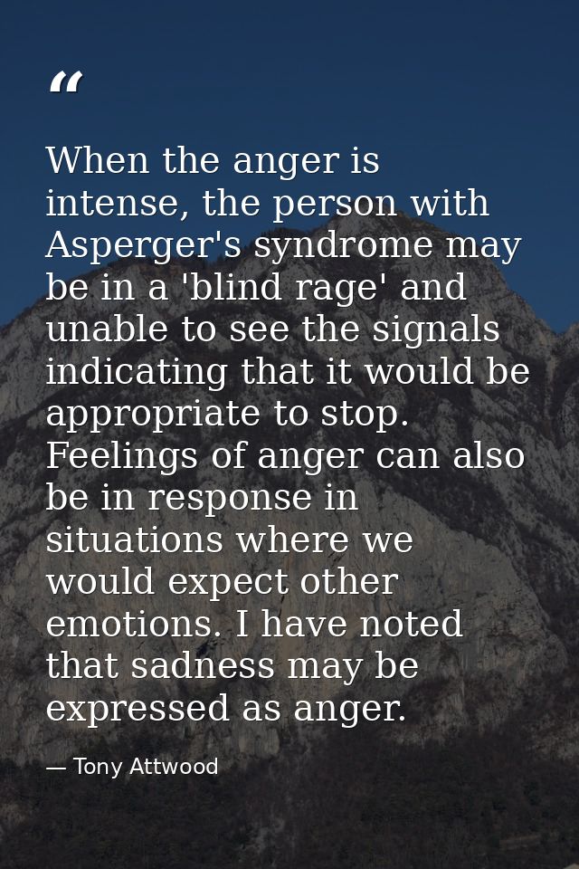 When the anger is intense, the person with Asperger's syndrome may be in a 'blind rage' and unable to see the signals in — Tony Attwood