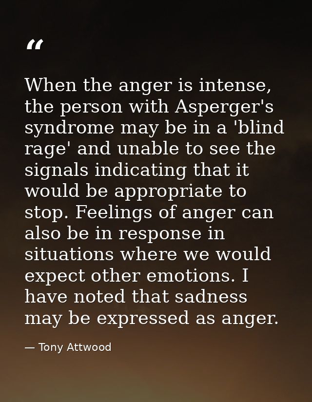 When the anger is intense, the person with Asperger's syndrome may be in a 'blind rage' and unable to see the signals in — Tony Attwood