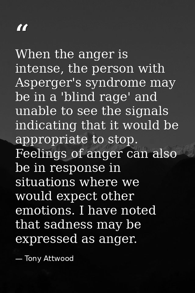 When the anger is intense, the person with Asperger's syndrome may be in a 'blind rage' and unable to see the signals in — Tony Attwood
