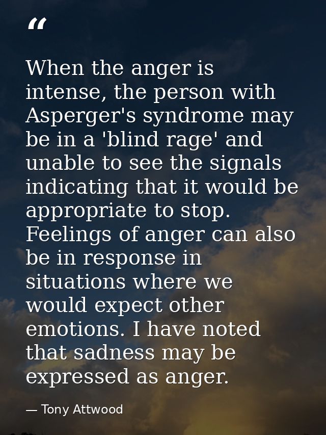 When the anger is intense, the person with Asperger's syndrome may be in a 'blind rage' and unable to see the signals in — Tony Attwood