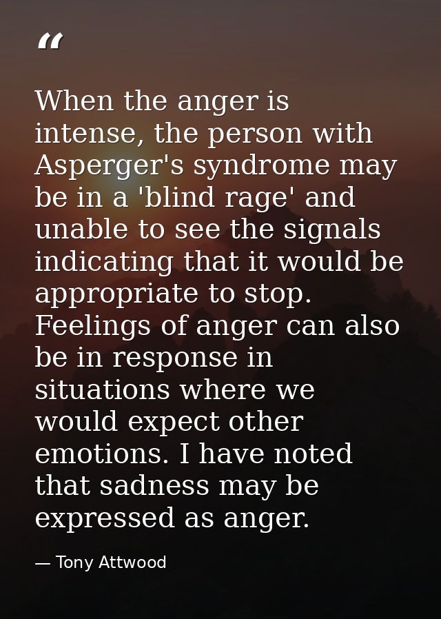 When the anger is intense, the person with Asperger's syndrome may be in a 'blind rage' and unable to see the signals in — Tony Attwood