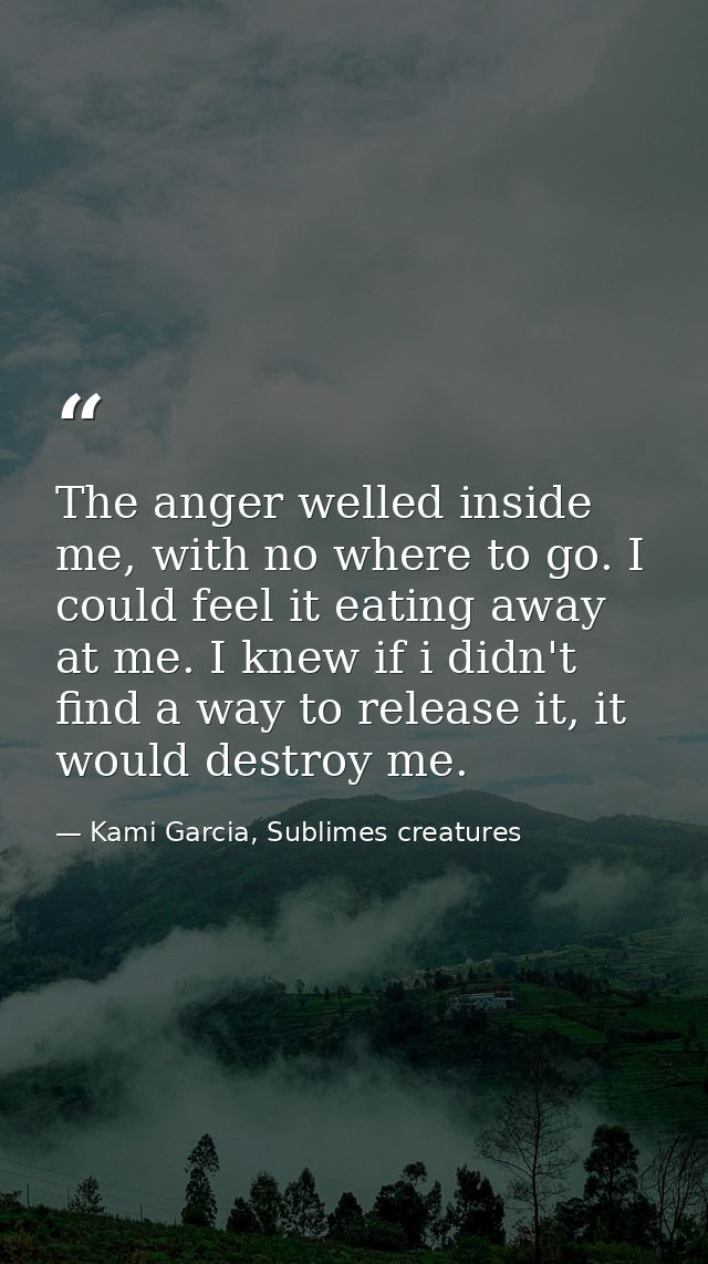 The anger welled inside me, with no where to go. I could feel it eating away at me. I knew if i didn't find a way to rel — Kami Garcia, Sublimes creatures