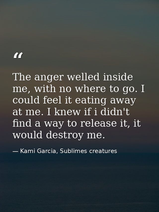 The anger welled inside me, with no where to go. I could feel it eating away at me. I knew if i didn't find a way to rel — Kami Garcia, Sublimes creatures