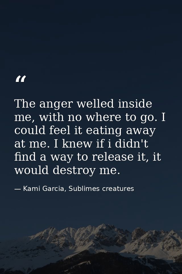 The anger welled inside me, with no where to go. I could feel it eating away at me. I knew if i didn't find a way to rel — Kami Garcia, Sublimes creatures