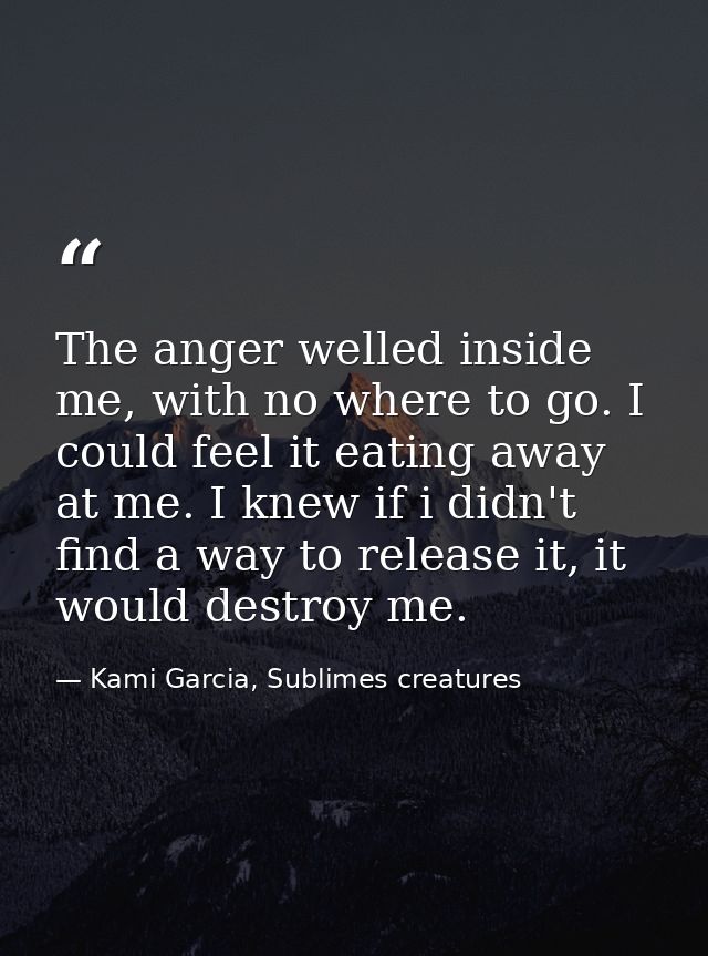 The anger welled inside me, with no where to go. I could feel it eating away at me. I knew if i didn't find a way to rel — Kami Garcia, Sublimes creatures