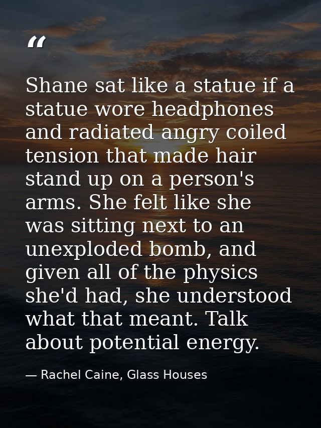 Shane sat like a statue if a statue wore headphones and radiated angry coiled tension that made hair stand up on a perso — Rachel Caine, Glass Houses
