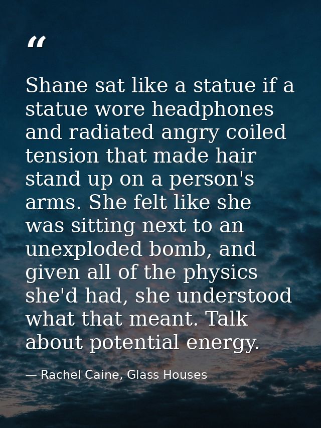 Shane sat like a statue if a statue wore headphones and radiated angry coiled tension that made hair stand up on a perso — Rachel Caine, Glass Houses